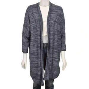J. Jill Duster Long Cardigan Cotton Linen Blue Marled 3/4 Sleeve Size  Large